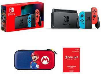 Nintendo Switch w/ Neon Joy Con + Travel Case + Nintendo Online 1 Yr Membership
